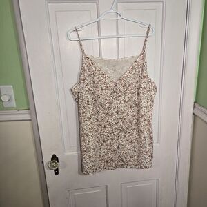 LOFT Cream Floral Spaghetti Strap Cami Top